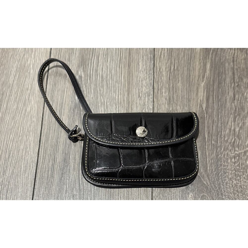 Dooney and Bourke Black "Croc" Leather Wristlet Button Snap Wallet